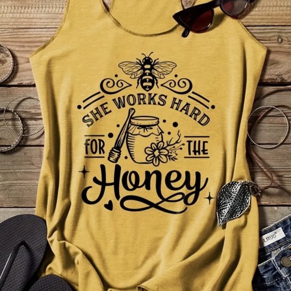 Tops - She works hard for the honey tank top